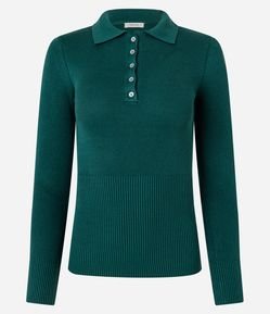 Suéter em Viscose Manga Longa Gola Polo com Botões