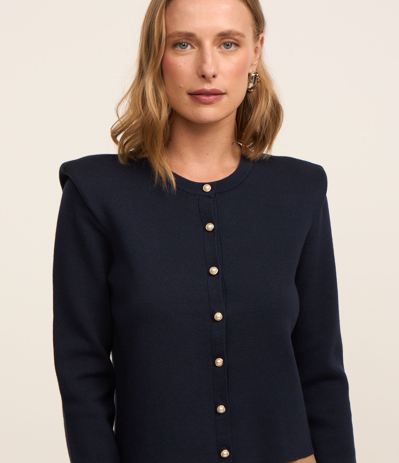 Cardigan em Tricô com Abotoamento de Efeito Pérola Azul 2