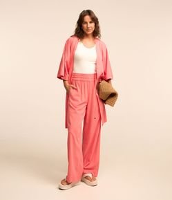 Calça Pantacourt Cintura Alta em Sarja com Elástico no Cós