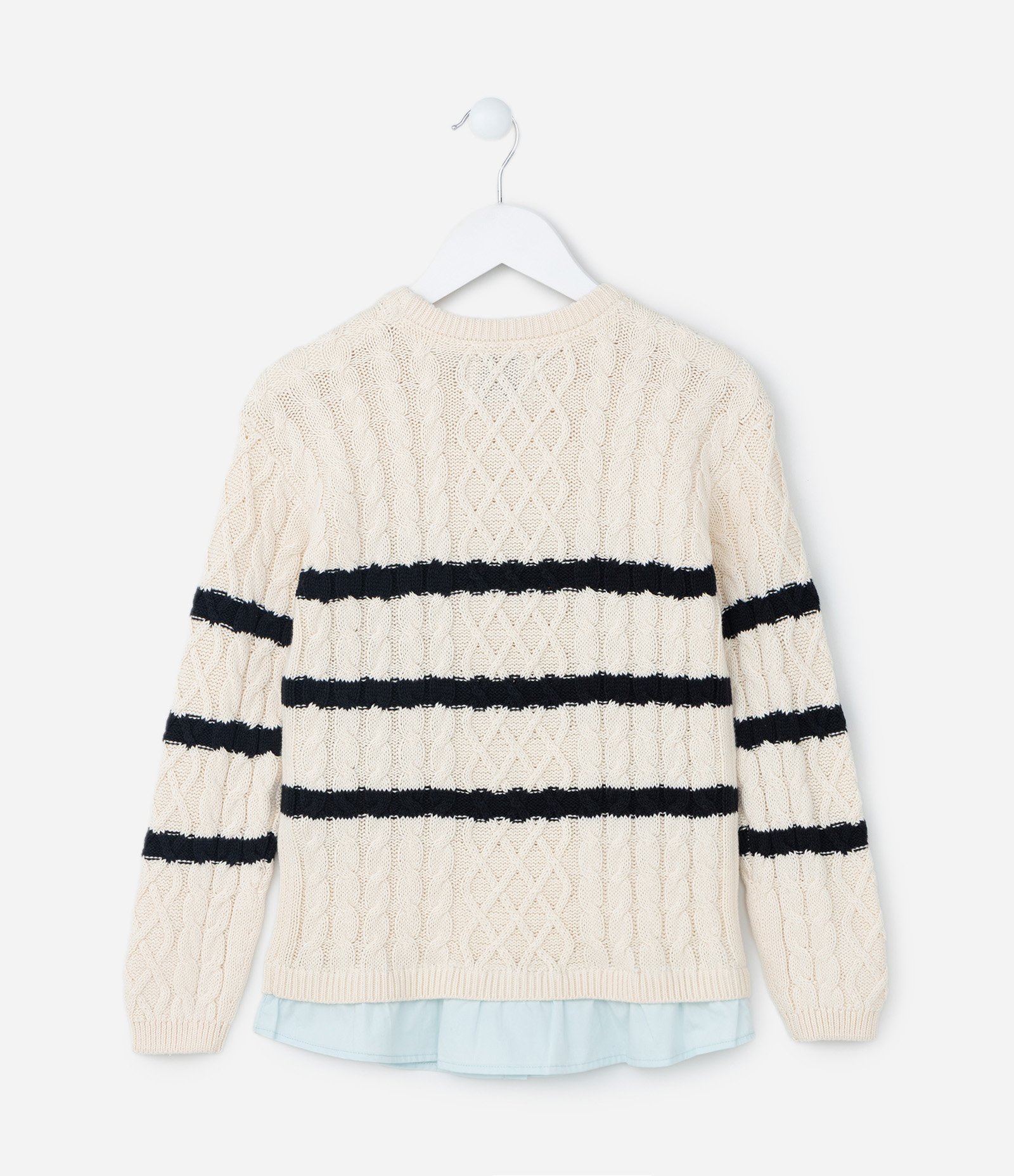 Suéter Infantil com Barra Diferenciada e Listras - Tam 1 a 5 Anos Bege/Azul 2
