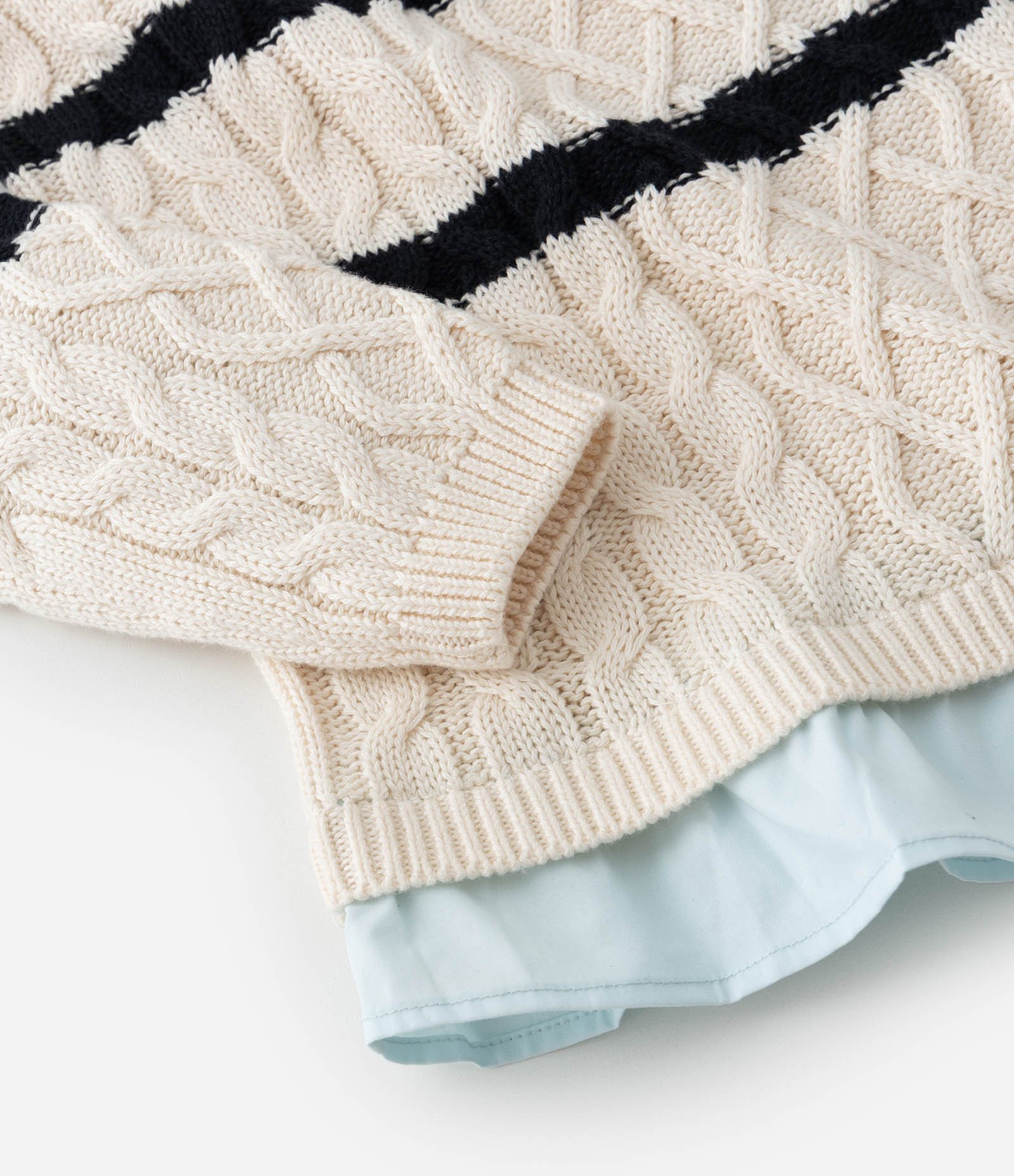 Suéter Infantil com Barra Diferenciada e Listras - Tam 1 a 5 Anos Bege/Azul 4