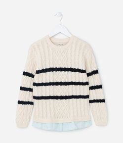 Suéter Infantil com Barra Diferenciada e Listras - Tam 1 a 5 Anos