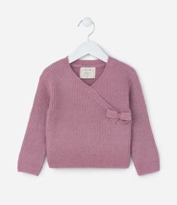Suéter Infantil com Gola Transpassada e Lacinho Aplicado - Tam 1 a 5 Anos