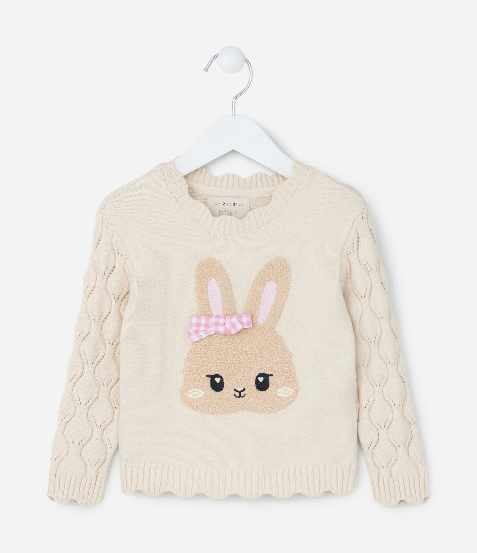 Suéter Infantil Texturizado com Bordado Coelhinha - Tam 1 a 5 Anos Bege 1