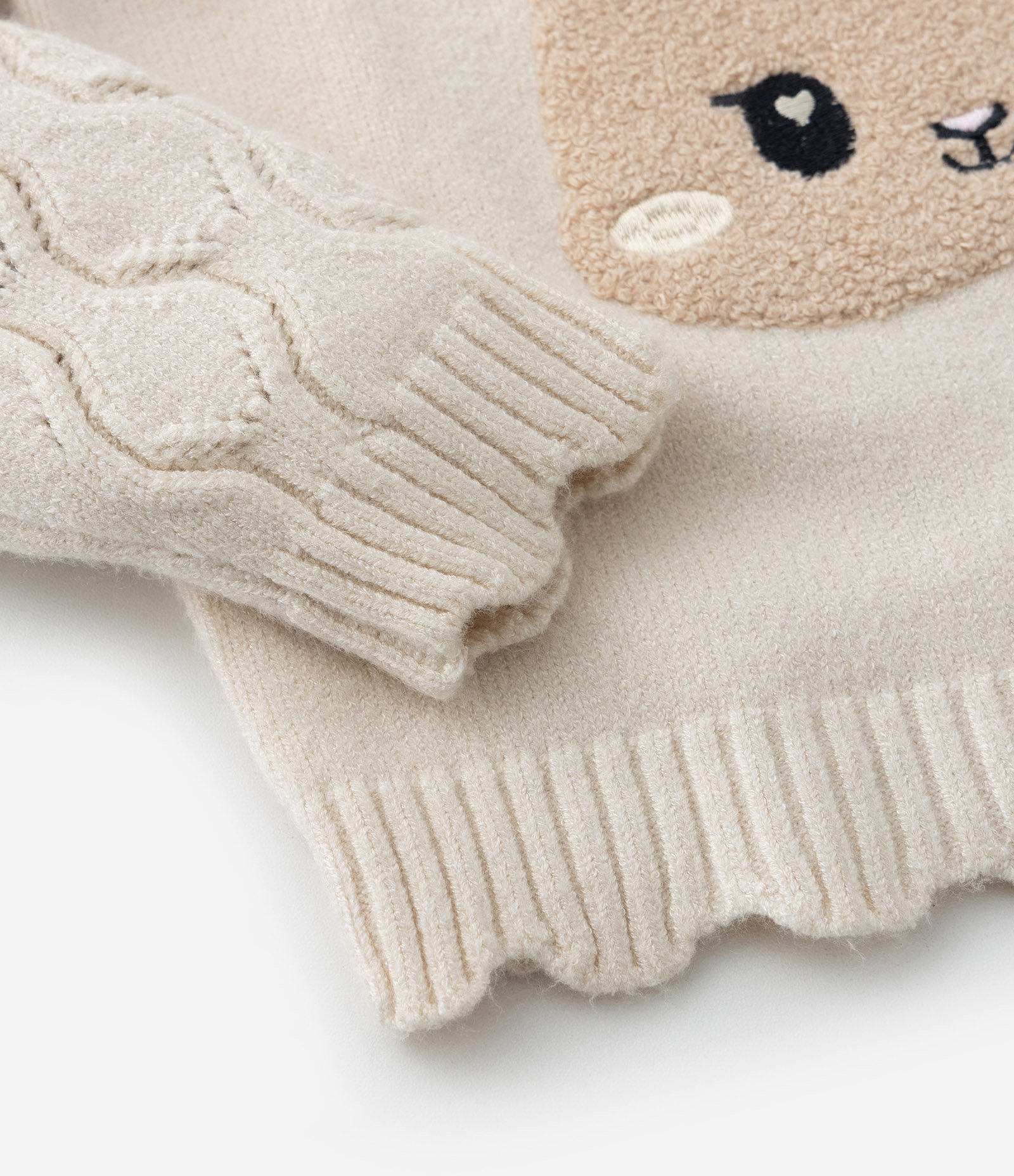 Suéter Infantil Texturizado com Bordado Coelhinha - Tam 1 a 5 Anos Bege 4