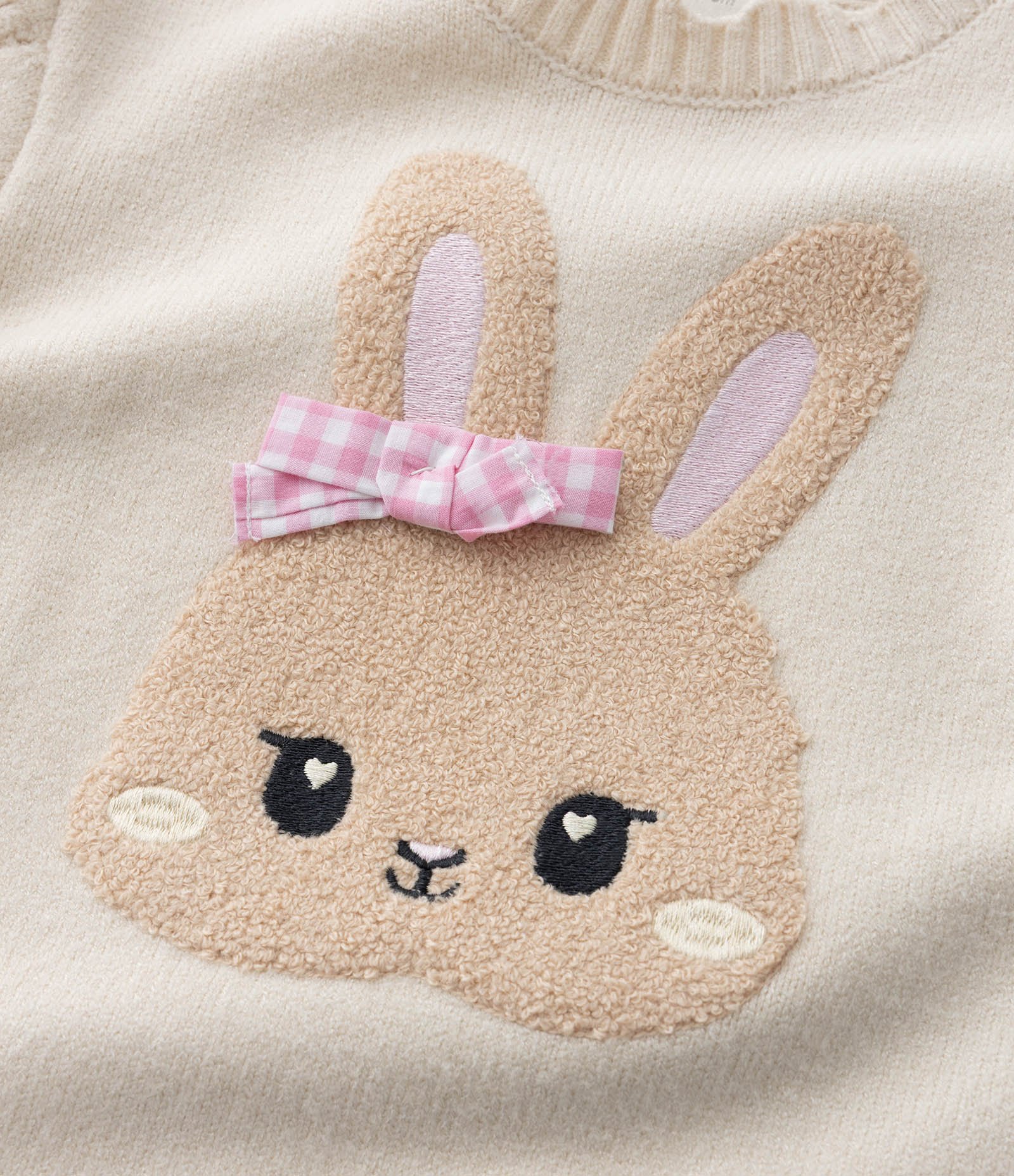 Suéter Infantil Texturizado com Bordado Coelhinha - Tam 1 a 5 Anos Bege 5