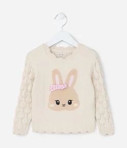 Suéter Infantil Texturizado com Bordado Coelhinha - Tam 1 a 5 Anos