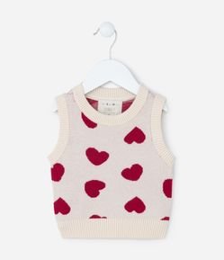 Colete Infantil em Tricô com Estampa Corações - Tam 1 a 5 Anos