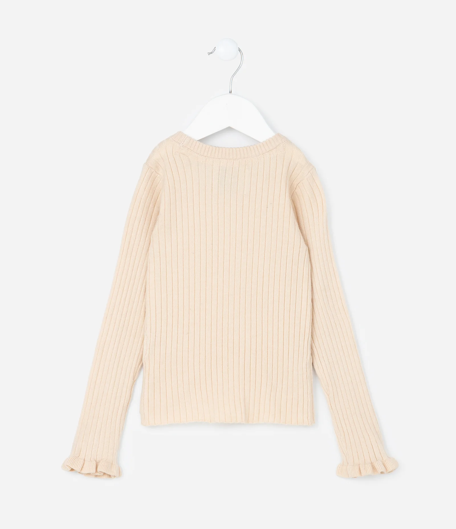 Blusa Infantil em Tricô com Babadinho no Punho - Tam 1 a 5 Anos Bege 2