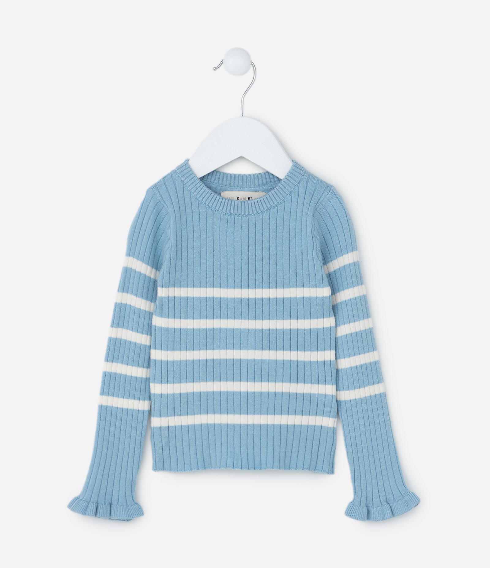 Blusa Infantil em Tricô com Babadinho nos Punhos - Tam 1 a 5 Anos Azul 1