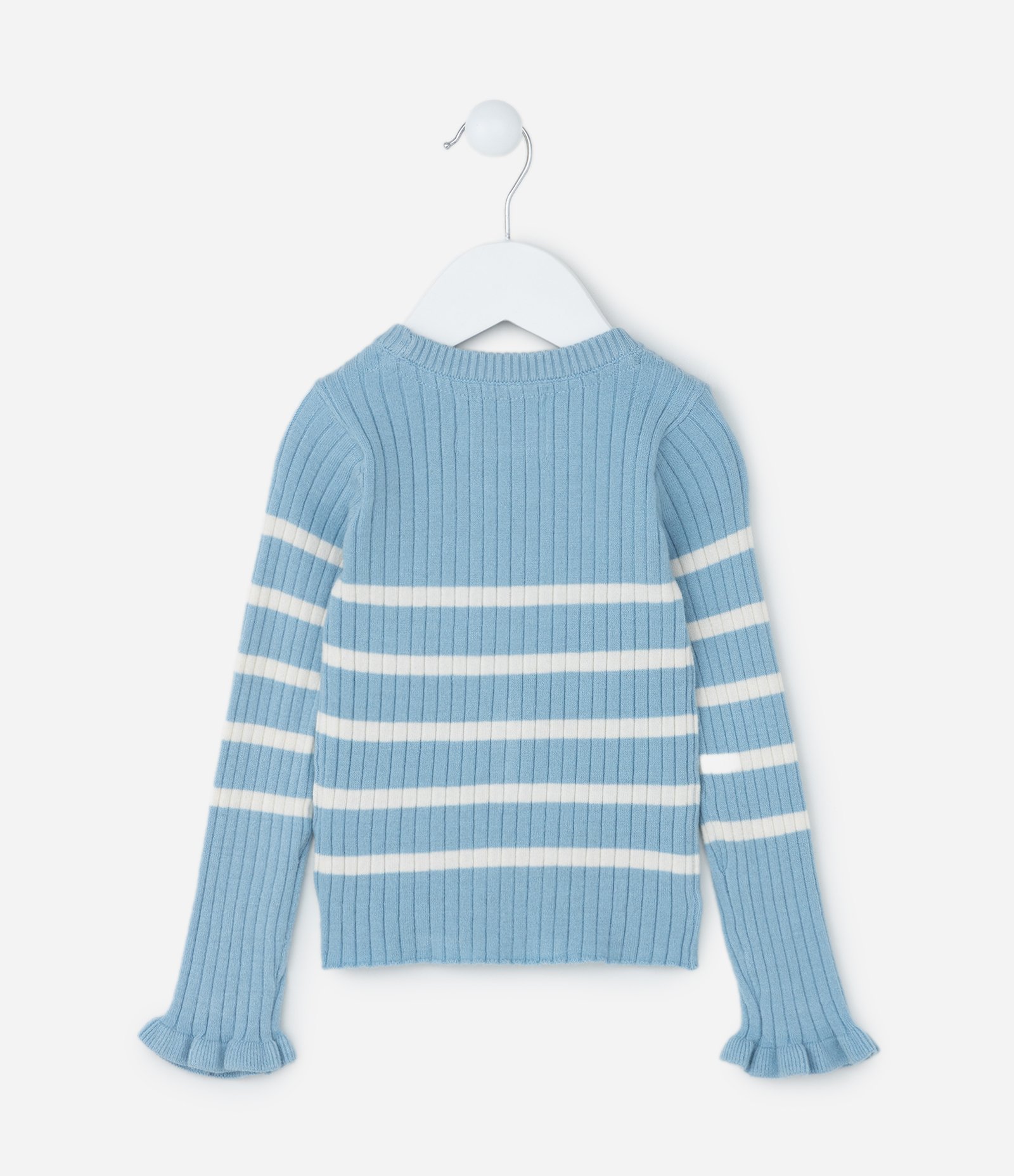 Blusa Infantil em Tricô com Babadinho nos Punhos - Tam 1 a 5 Anos Azul 2