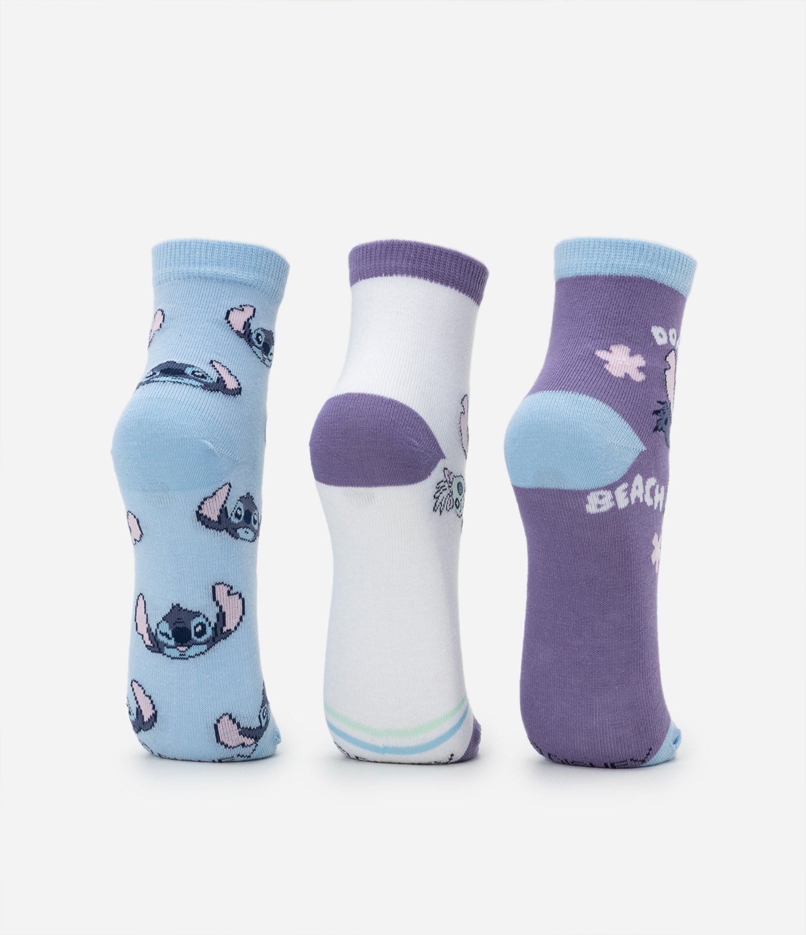 Kit 03 Meias Infantis Cano Médio com Estampa do Stitch - Tam 23 ao 38 Azul/Branco/Roxo 3