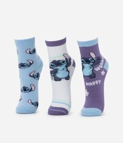 Kit 03 Meias Infantis Cano Médio com Estampa do Stitch - Tam 23 ao 38