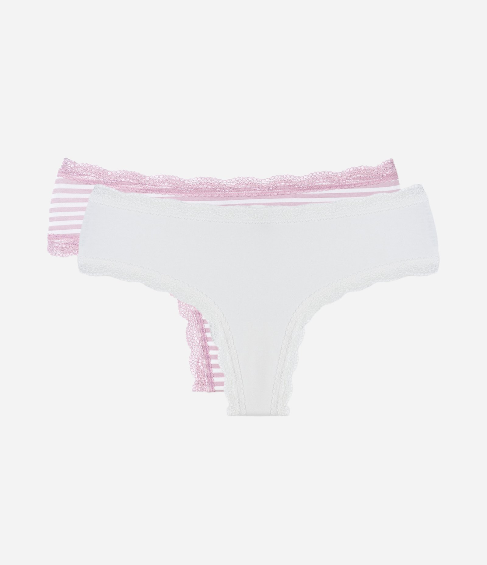 Kit 02 Calcinhas Boyshort Fio com Renda nas Bordas Branco/Rosa 1