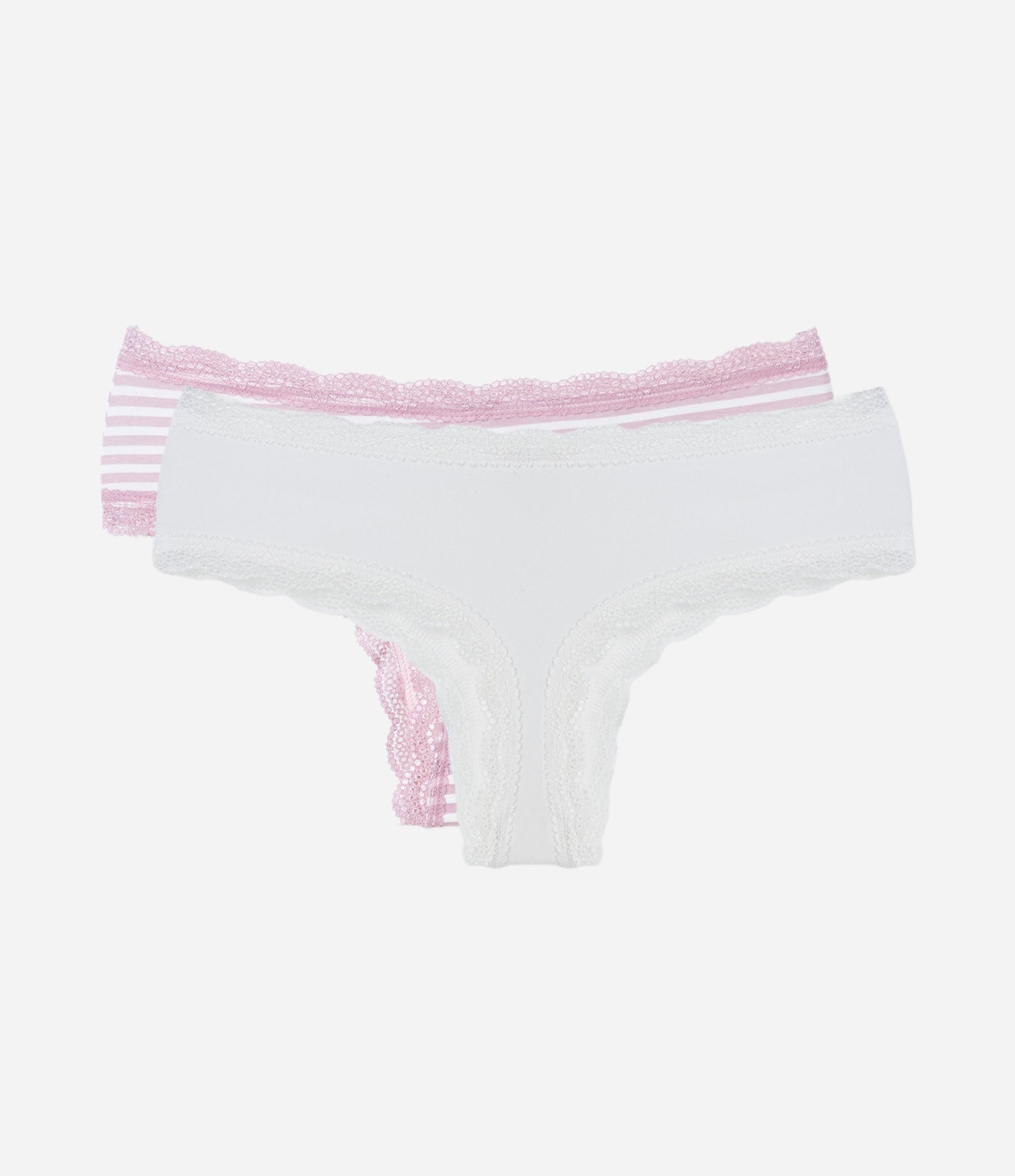 Kit 02 Calcinhas Boyshort Fio com Renda nas Bordas Branco/Rosa 2