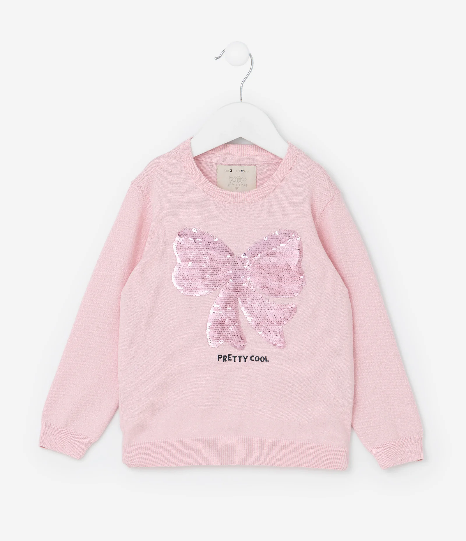 Suéter Infantil em Tricô com Bordado em Paetês - Tam 1 a 5 Anos Rosa 1