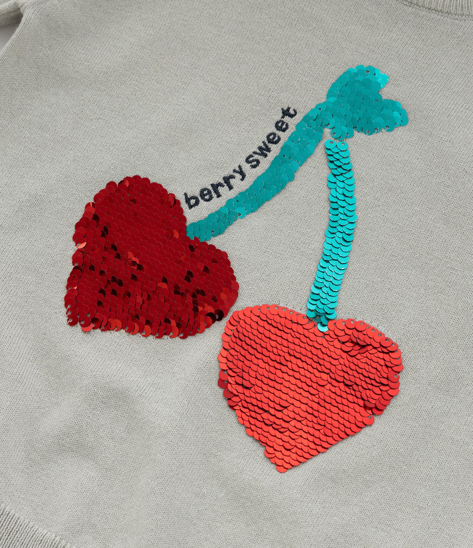 Suéter Infantil com Bordado Cerejas em Paetê - Tam 1 a 5 Anos Cinza 6