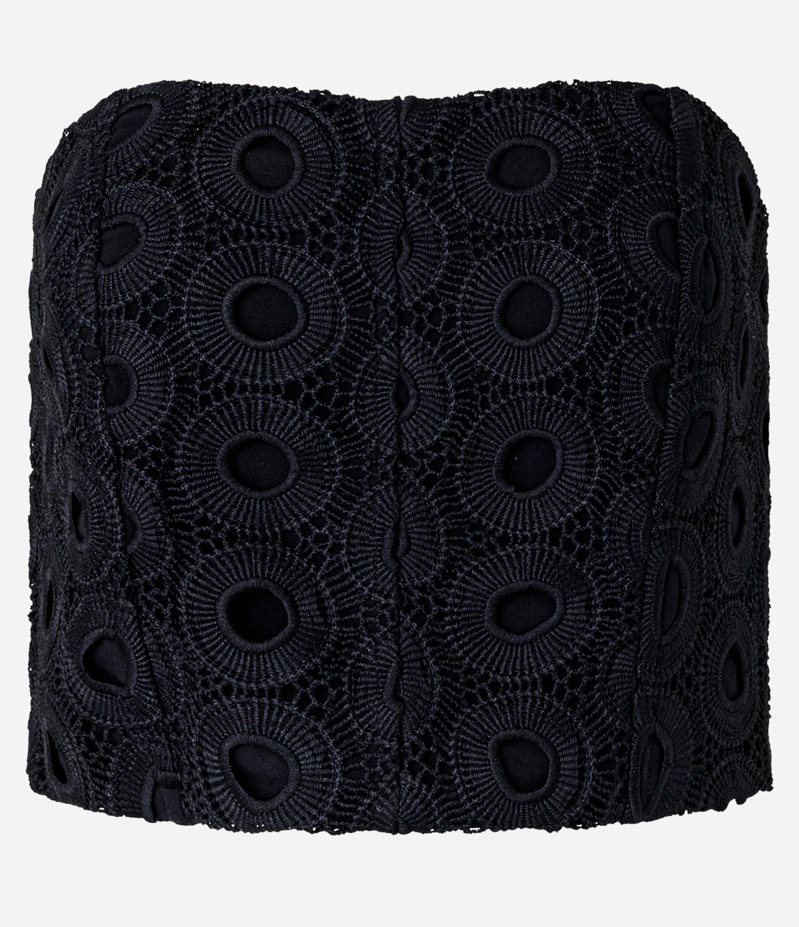 Blusa Cropped em Guipure Tomara que Caia com Textura Preto 4