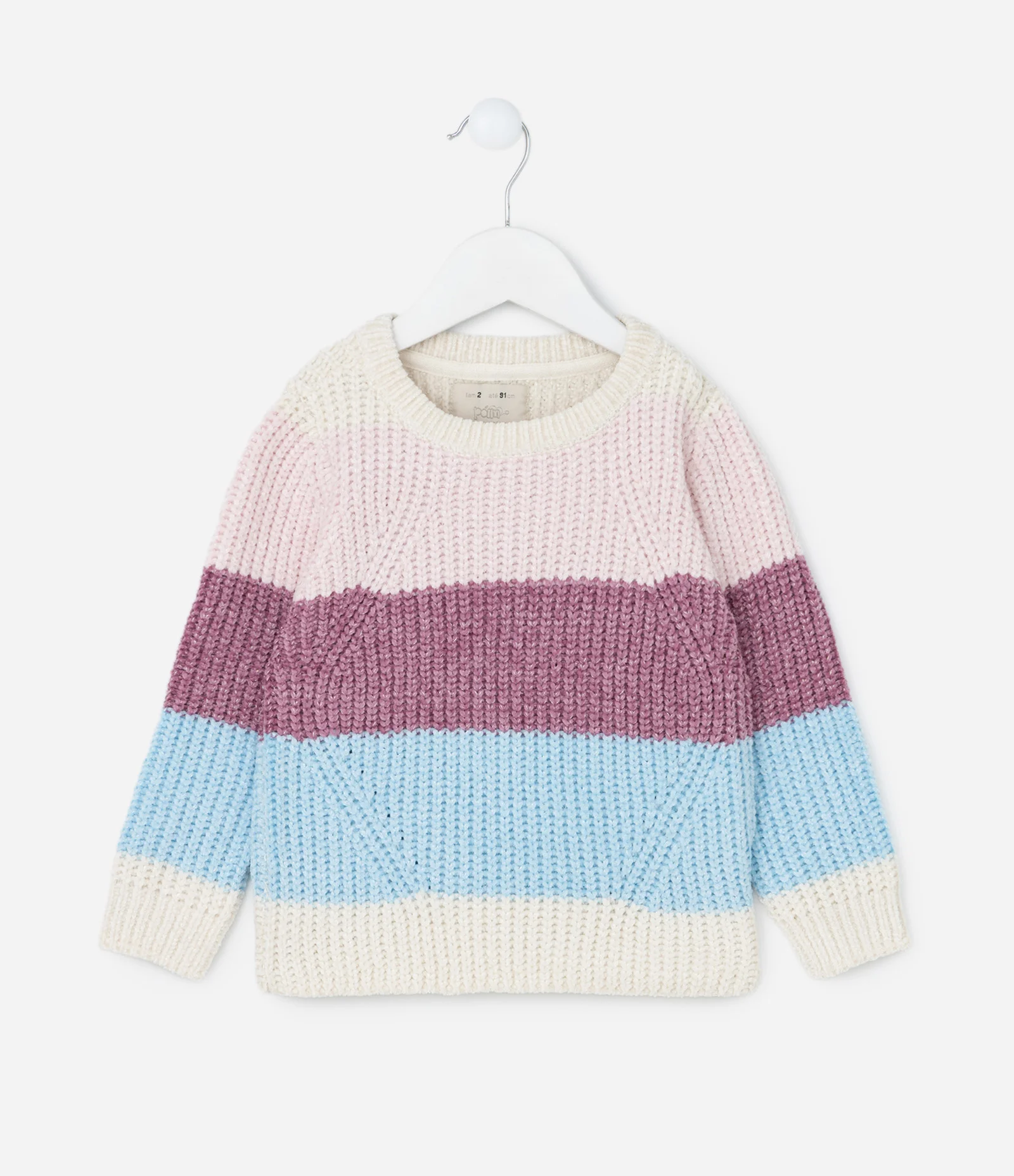Suéter Infantil Chenille com Estampa Listrada - Tam 1 a 5 Anos Rosa/Bege/Azul 1