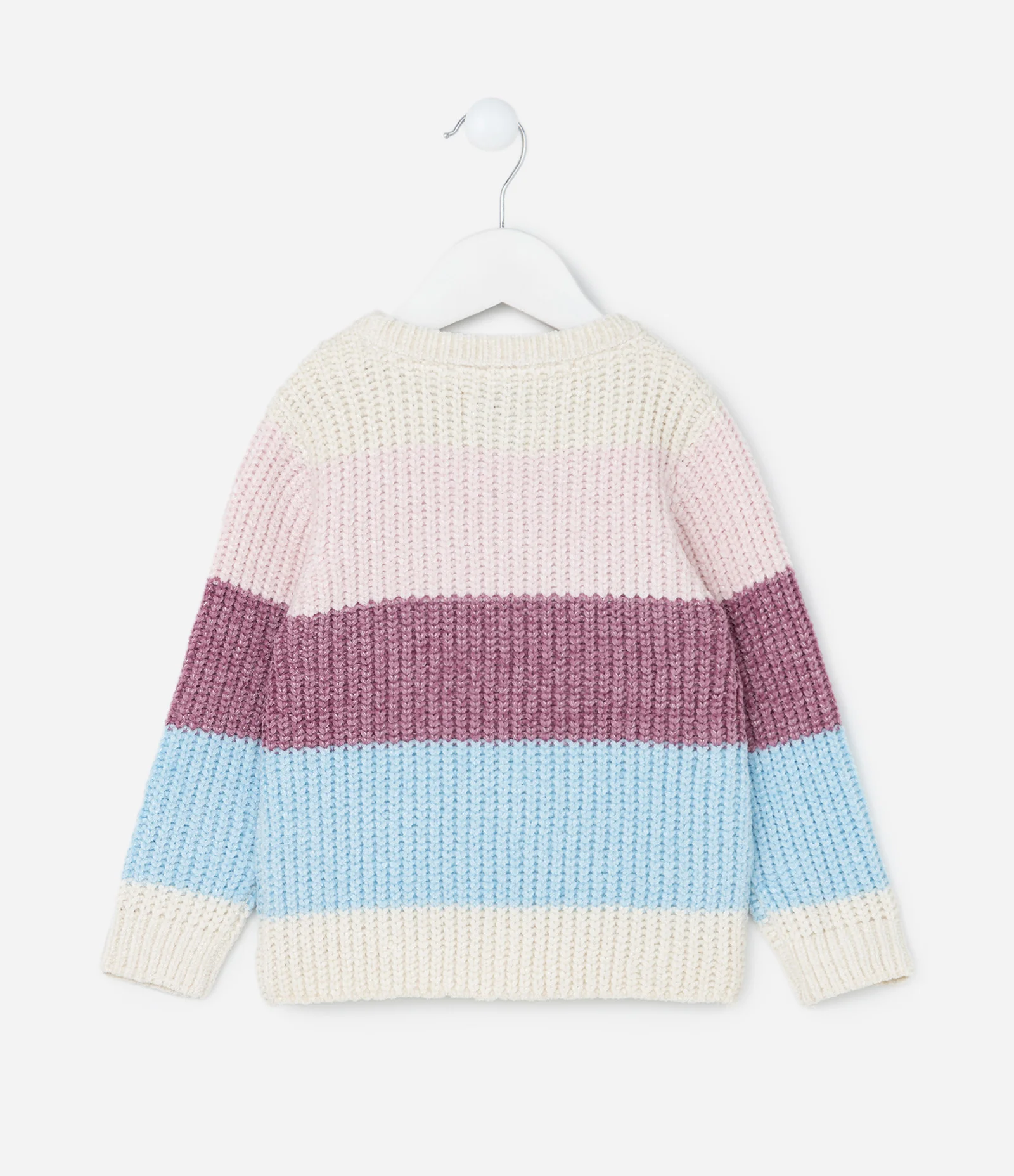 Suéter Infantil Chenille com Estampa Listrada - Tam 1 a 5 Anos Rosa/Bege/Azul 2