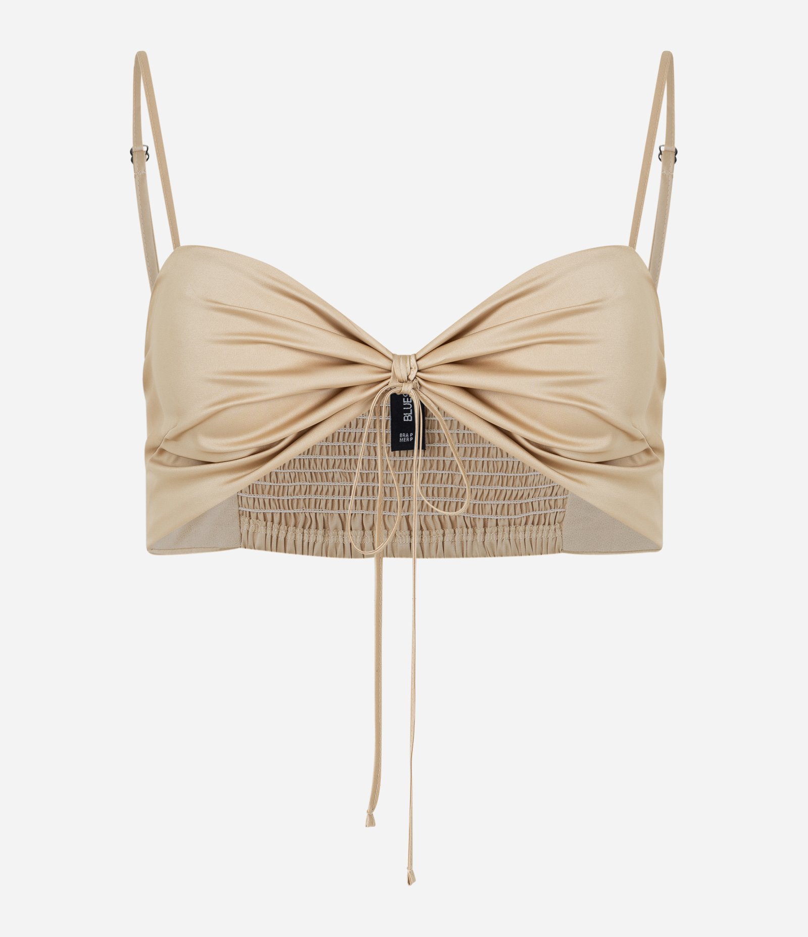 Blusa Cropped Acetinada com Alça Fina e Amarração no Decote Dourado 5