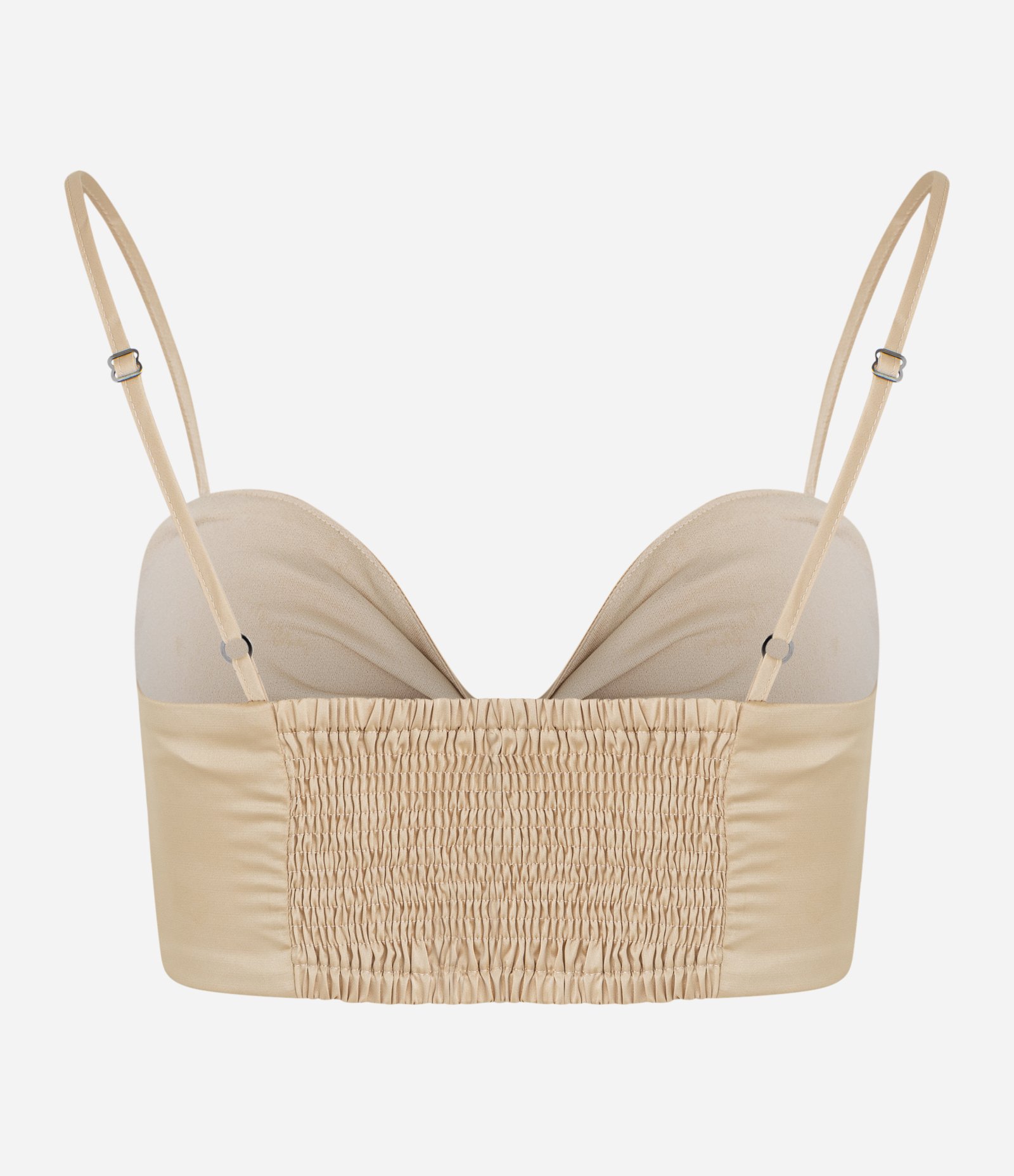 Blusa Cropped Acetinada com Alça Fina e Amarração no Decote Dourado 6