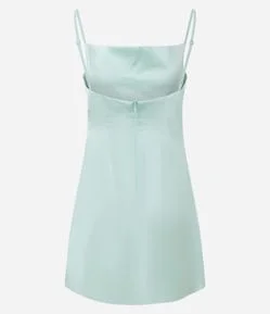 Vestido Curto em Cetim com Decote Degagê e Alça Fina