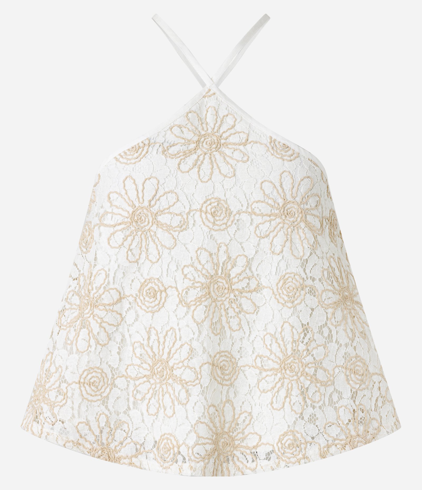 Blusa Texturizada com Renda e Alças Transpassadas Off White 5