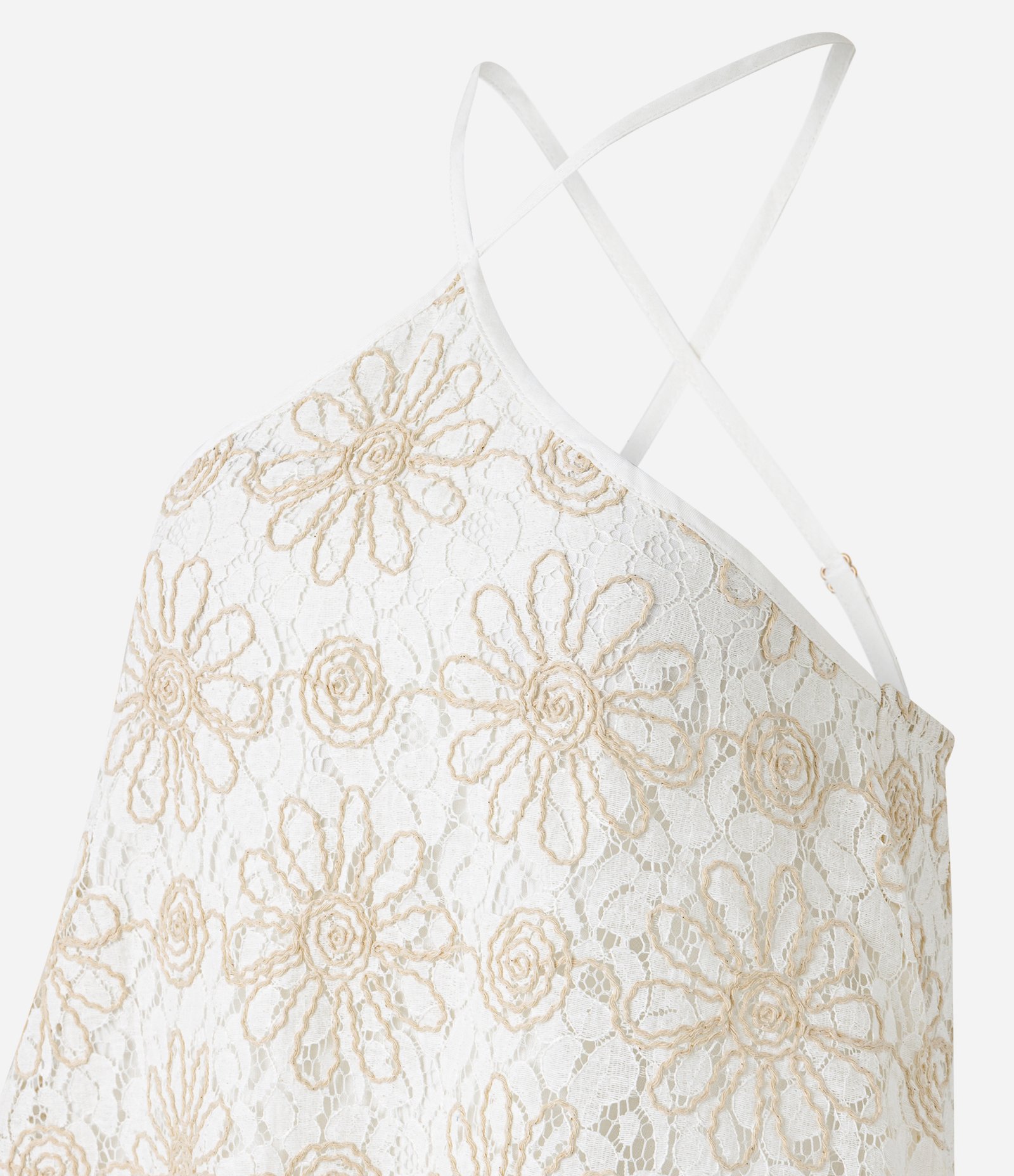 Blusa Texturizada com Renda e Alças Transpassadas Off White 6