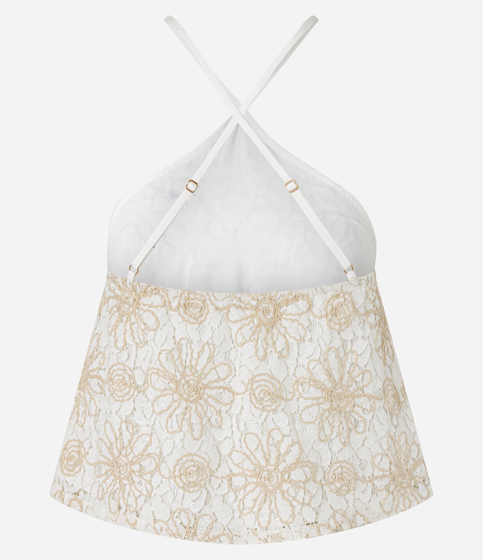 Blusa Texturizada com Renda e Alças Transpassadas Off White 7