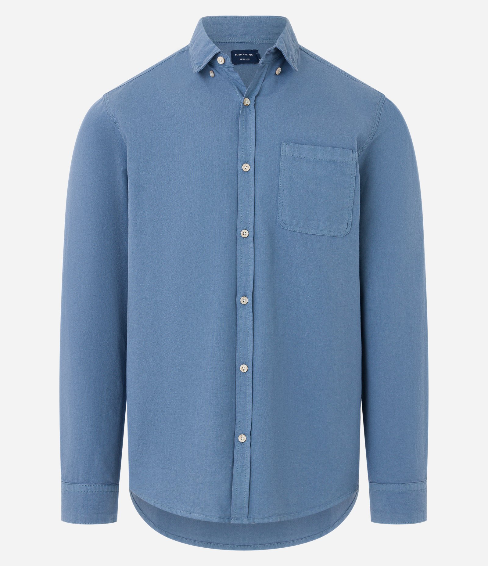 Camisa Regular em Oxford com Bolso Frontal Azul Acinzentado 6