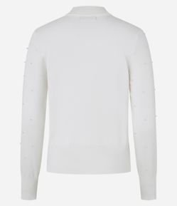 Suéter em Tricô com Gola Alta e Aplicação de Pérolas e Strass