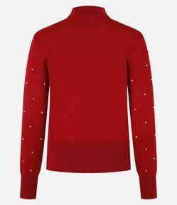 Suéter em Tricô com Gola Alta e Aplicação de Pérolas e Strass