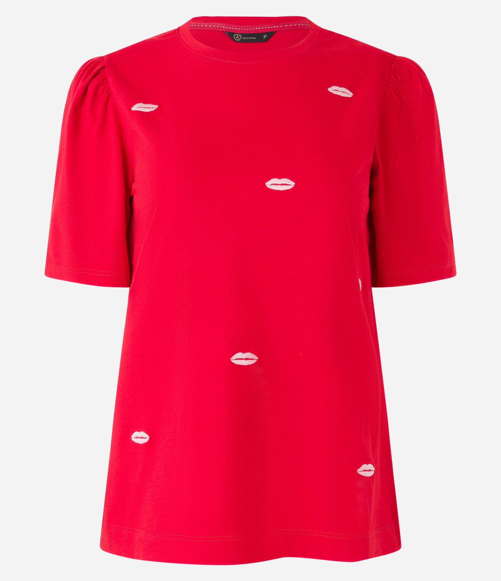 Blusa em Algodão com Manga Bufante e Bordado Boquinhas Vermelho 4