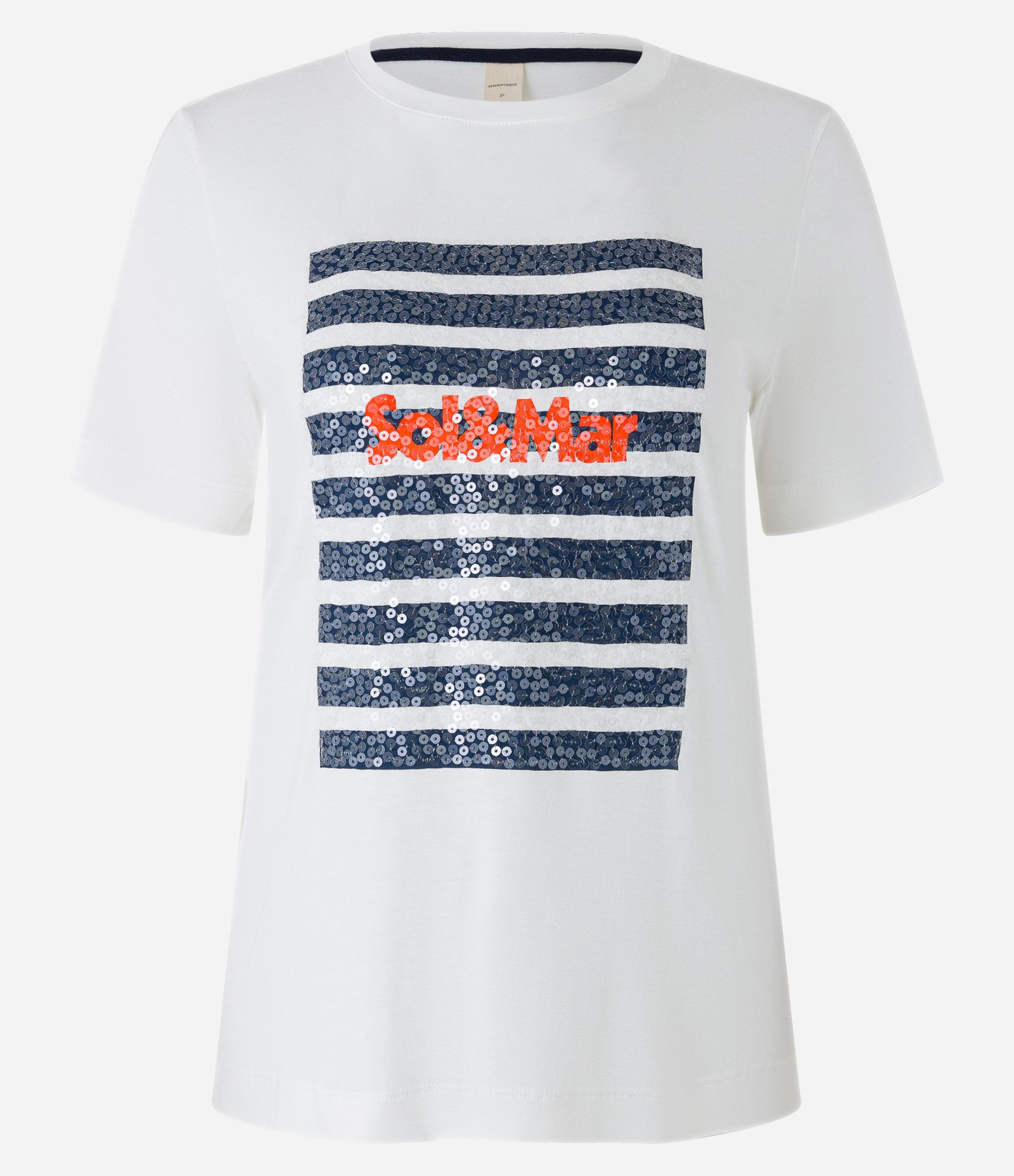 Camiseta em Algodão com Estampa Listras Mar e Sol Paetê Branco 5