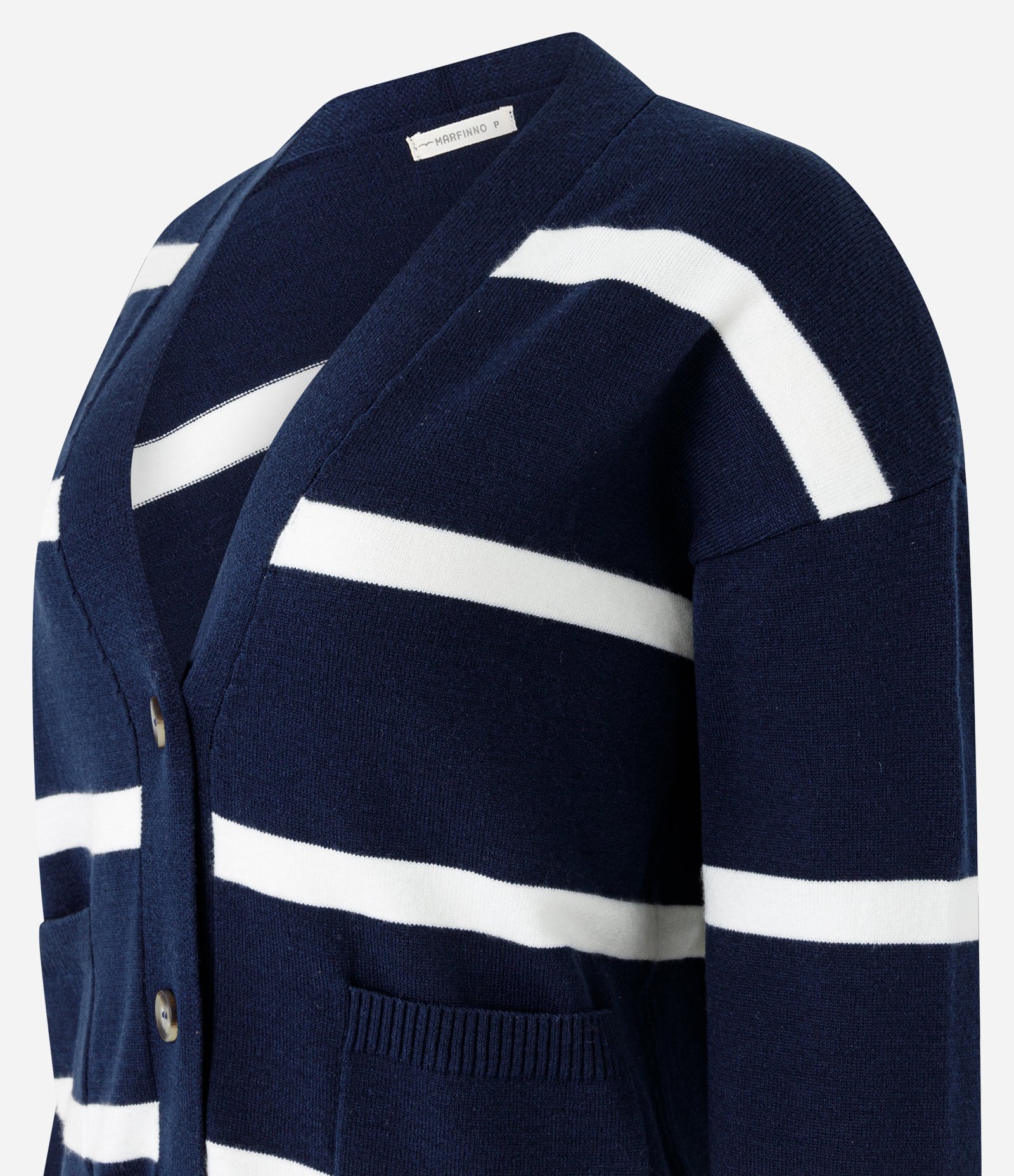 Cardigan em Tricô com Abotoamento Frontal e Estampa Listras Azul/Branco 7