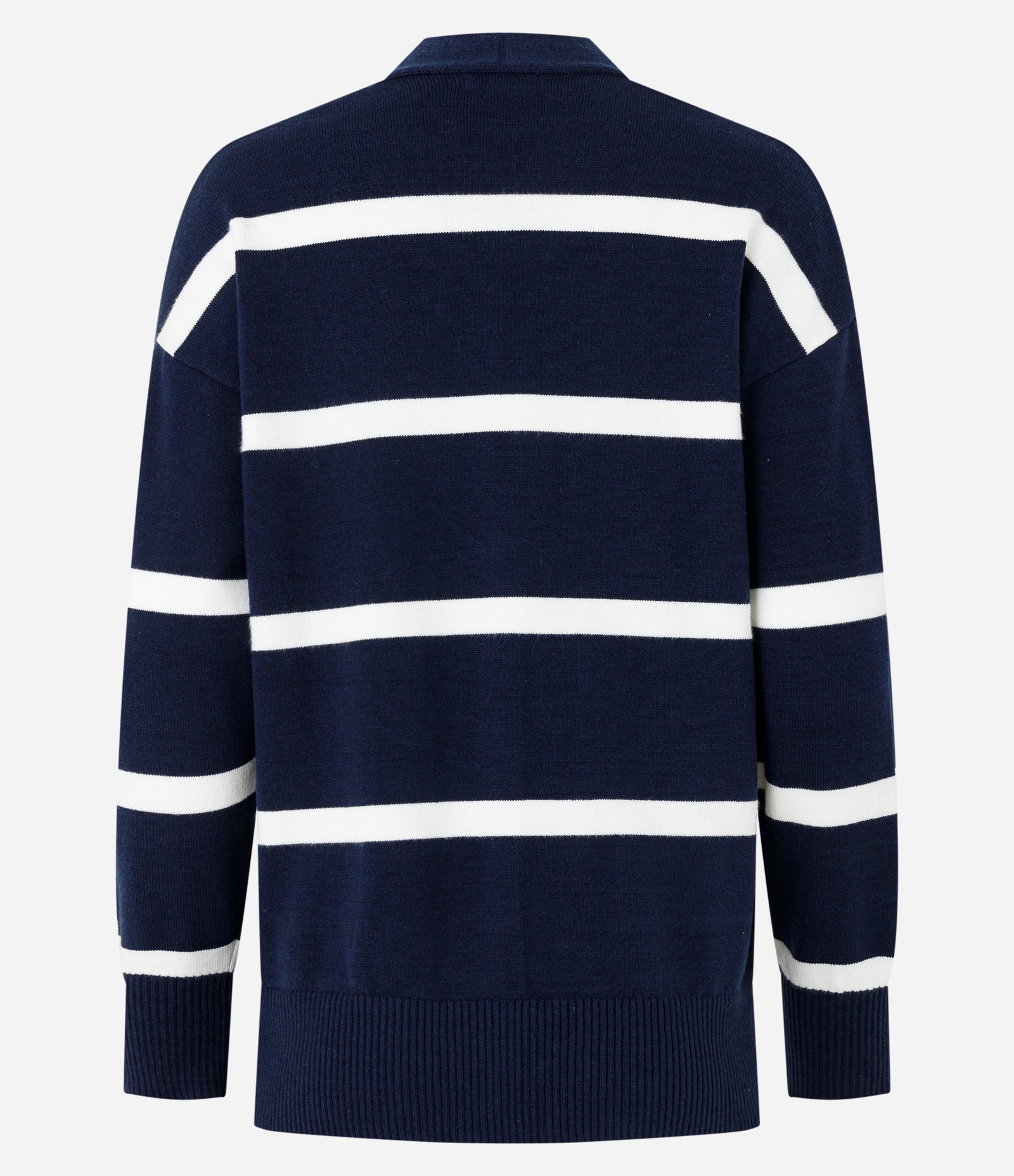 Cardigan em Tricô com Abotoamento Frontal e Estampa Listras Azul/Branco 8