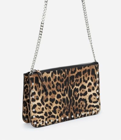 Bolsa Transversal em PU Estampa Animal Print com Alça de Corrente e Detalhes de Tachinhas Bolsa Transversal em PU Estampa Animal Print com Alça de Corrente e Detalhes de Tachinhas