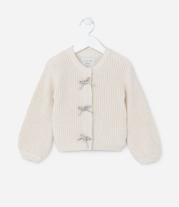 Cardigan Infantil em Tricô com Laços em Strass - Tam 1 a 5 Anos