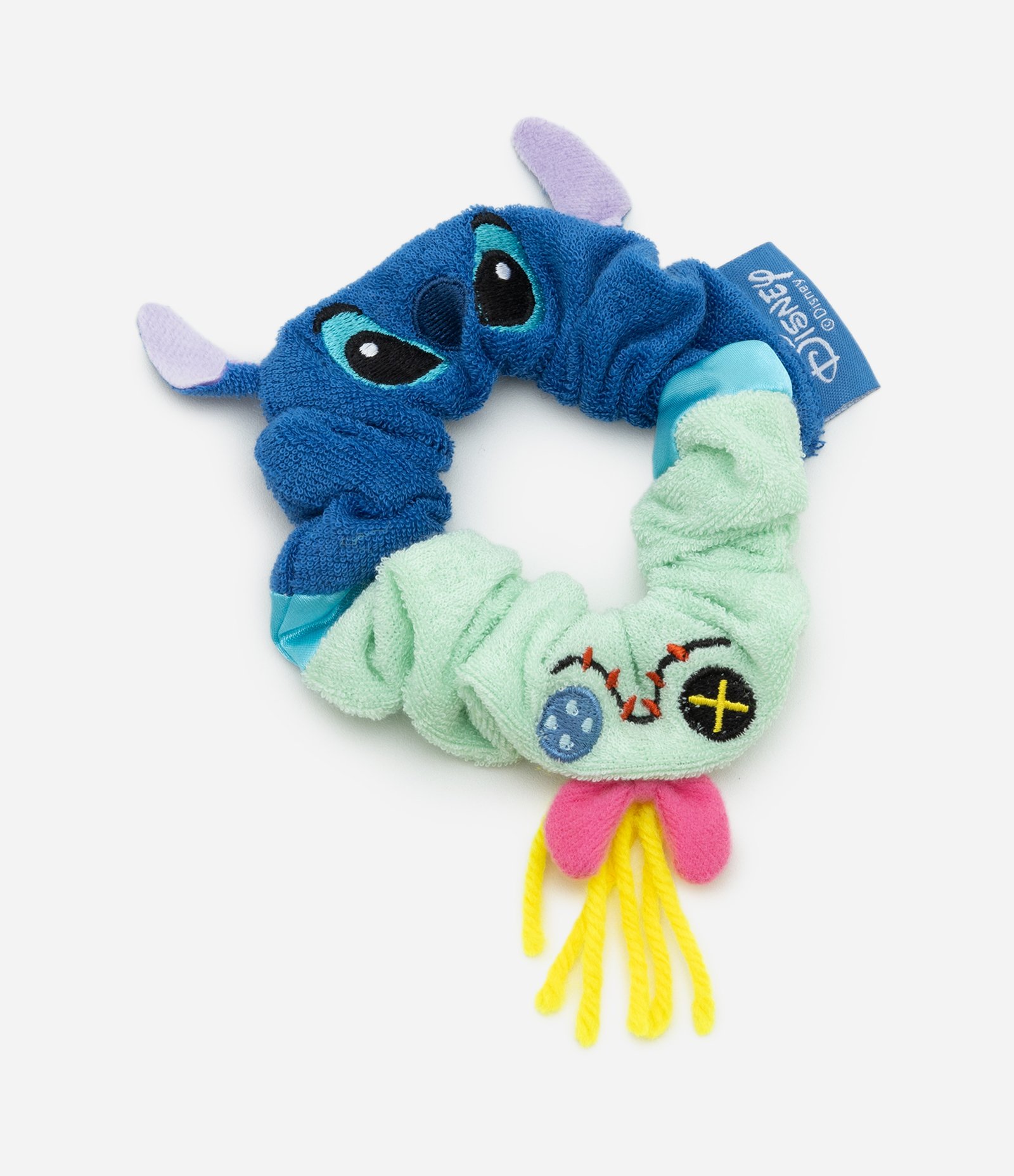 Scrunchie Infantil em Veludo com Bordado Stitch e Xepa - Tam U Azul/Verde 1