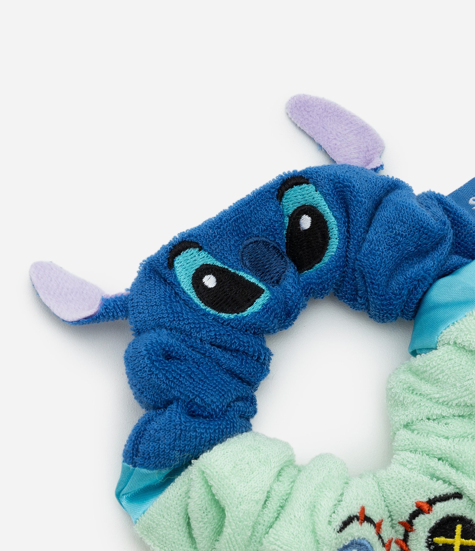Scrunchie Infantil em Veludo com Bordado Stitch e Xepa - Tam U Azul/Verde 4