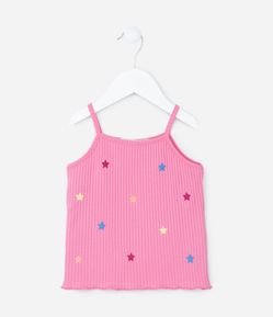 Regata Infantil Canelada com Bordado Estrelinhas - Tam 1 a 5 Anos