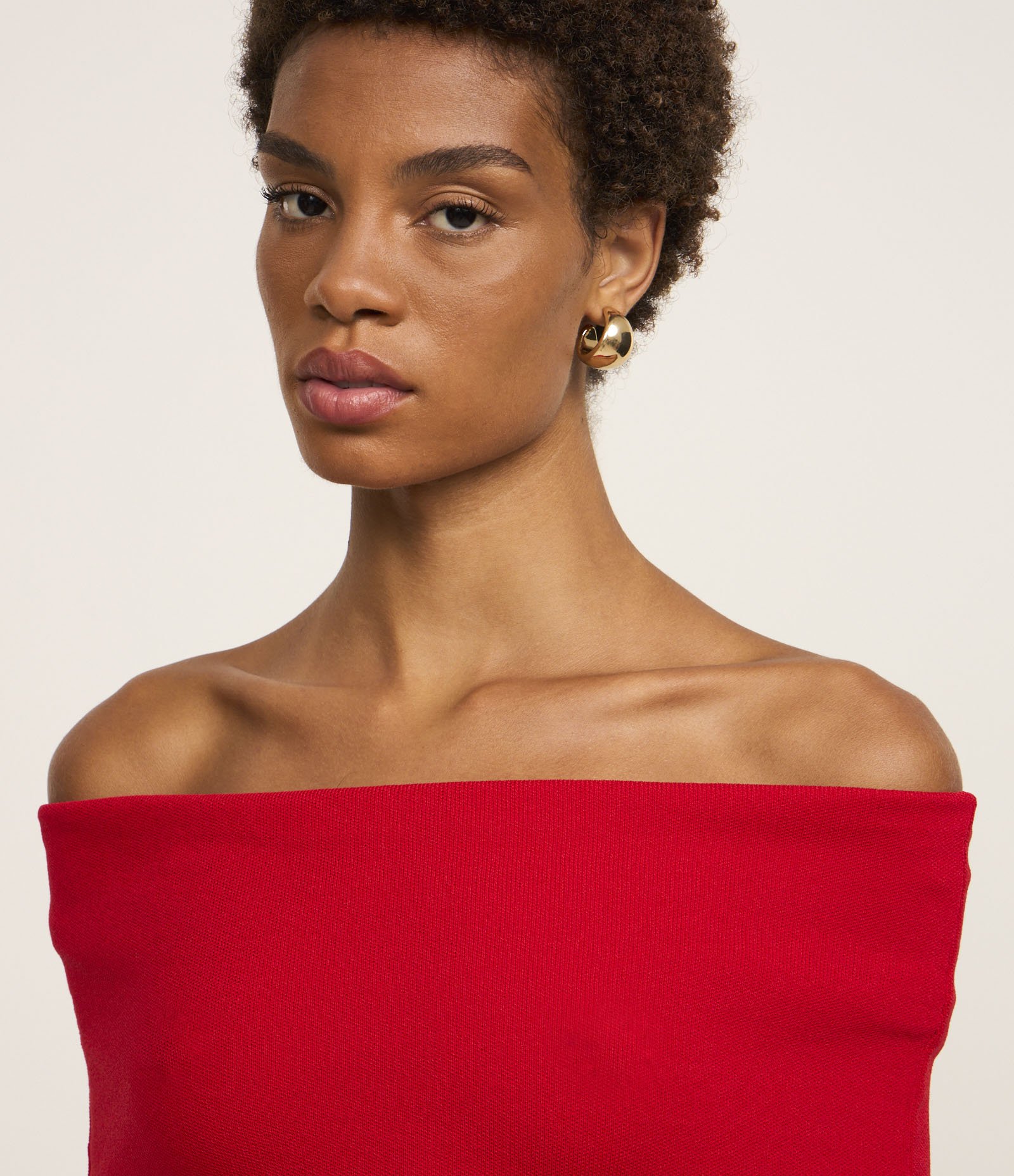 Blusa Ombro a Ombro em Tricô Canelado com Decote Virado Vermelho 5