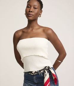 Blusa Tomara Que Caia em Tricô com Busto Dobrado