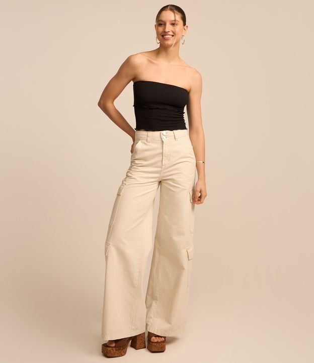 Blusa Cropped Sem Alça com Textura e Dobra no Busto