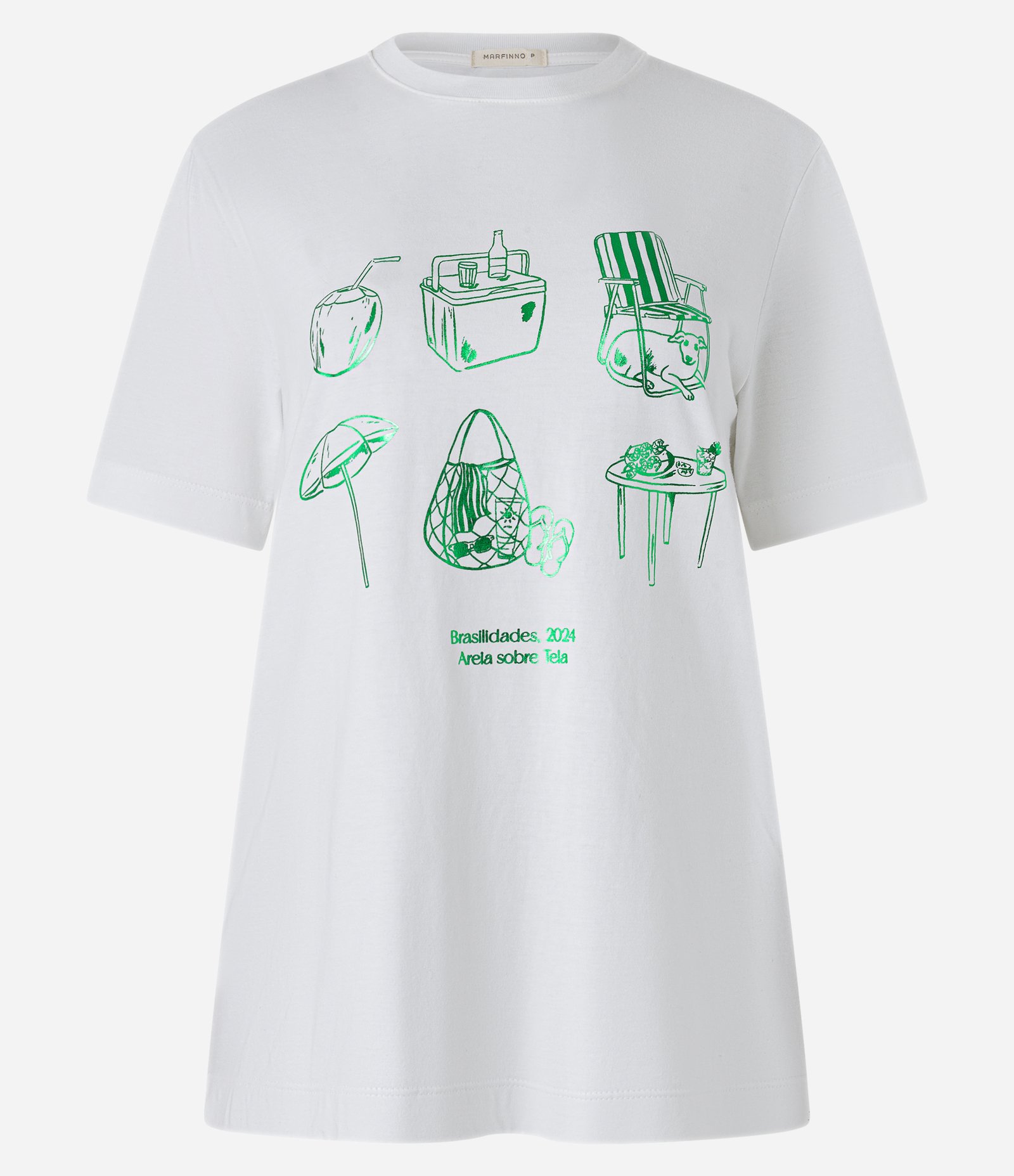 Camiseta em Algodão com Estampa Brasilidades em Foil Branco Neve 5