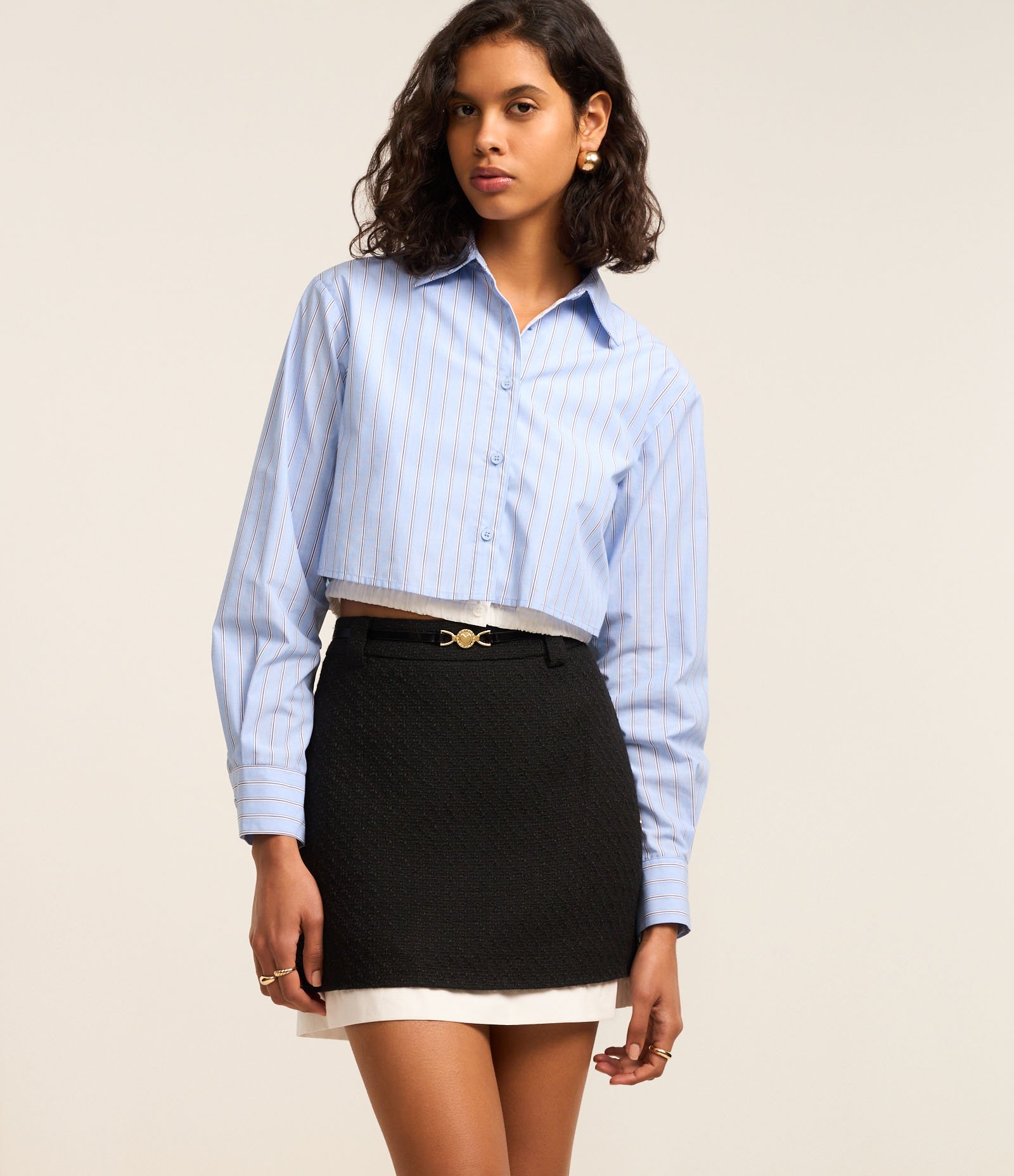 Saia em Tweed com Cinto Fivela e Coração e Barra de Tricoline Preto 2