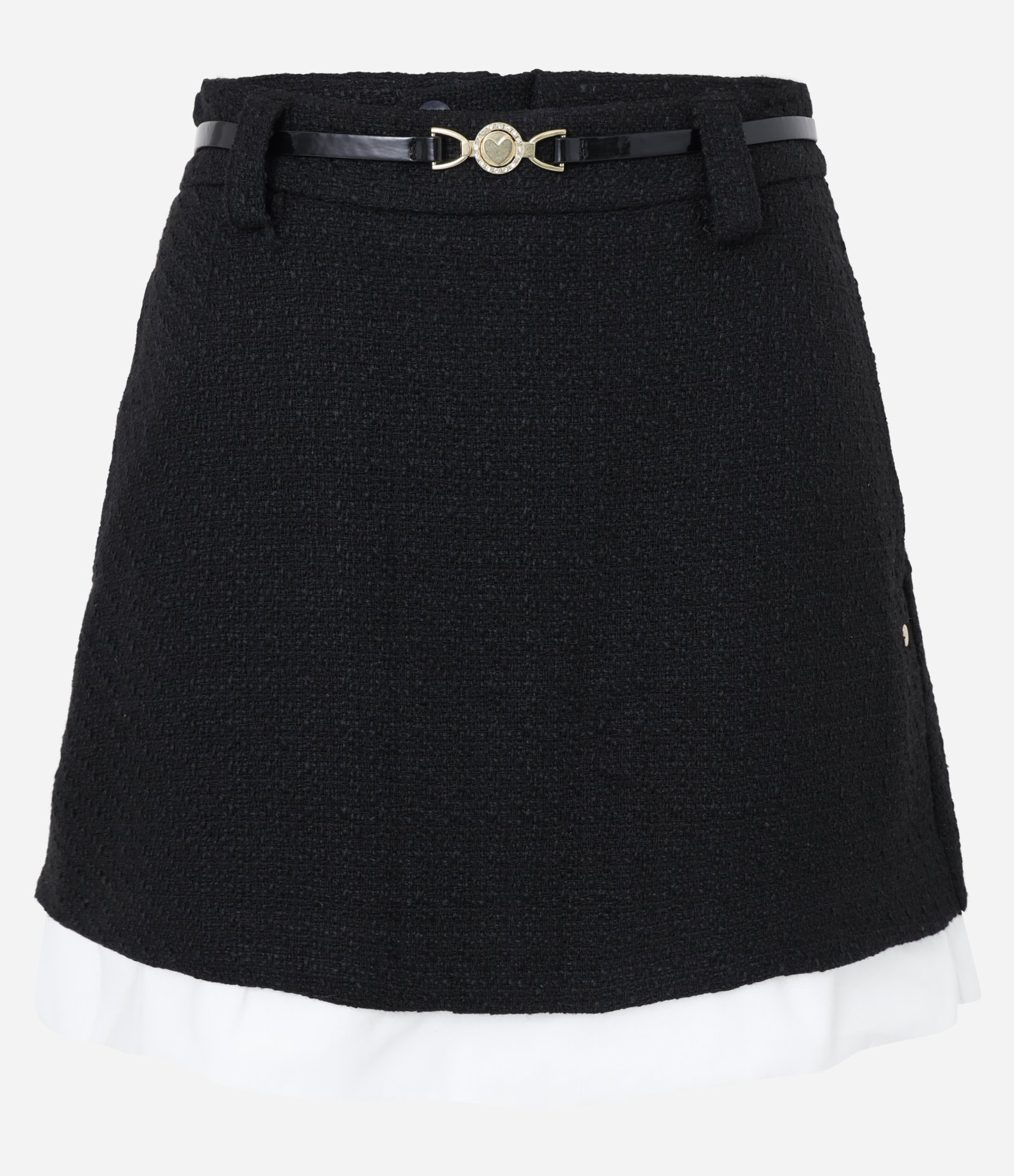 Saia em Tweed com Cinto Fivela e Coração e Barra de Tricoline Preto 5