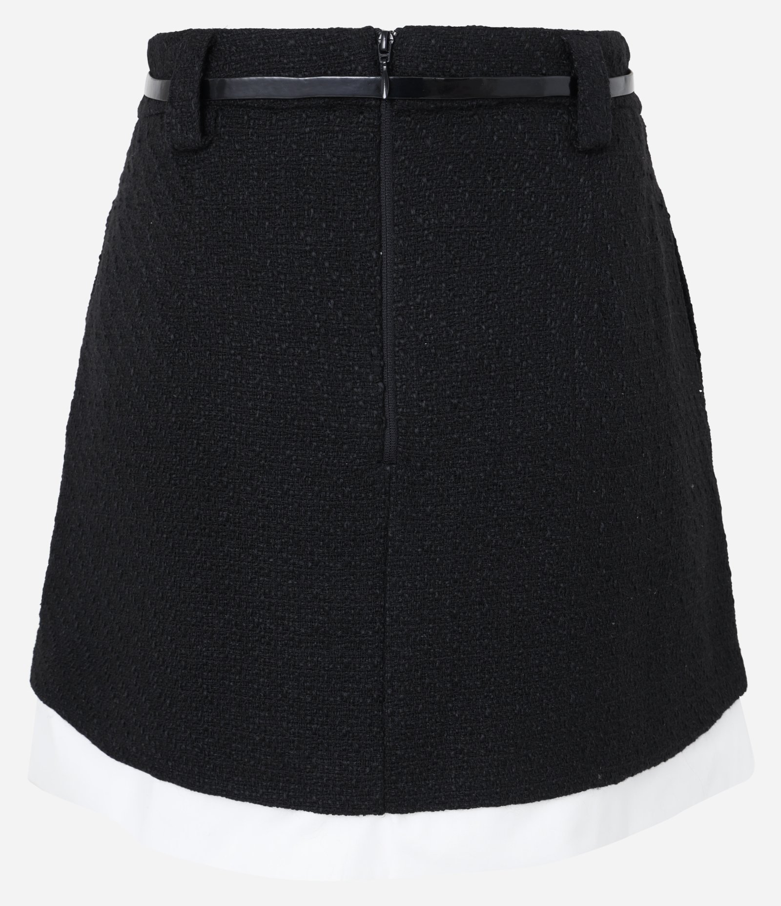 Saia em Tweed com Cinto Fivela e Coração e Barra de Tricoline Preto 6