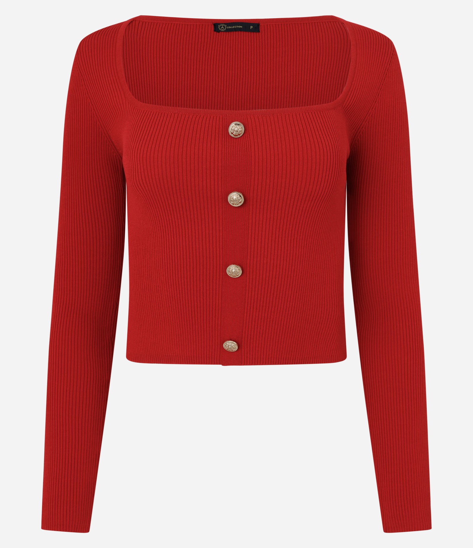 Blusa Cropped em Tricô com Botões Vermelho 5
